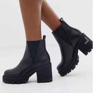 NWOT Truffle Collection - Chunky Chelsea Boots - Black Faux Leather